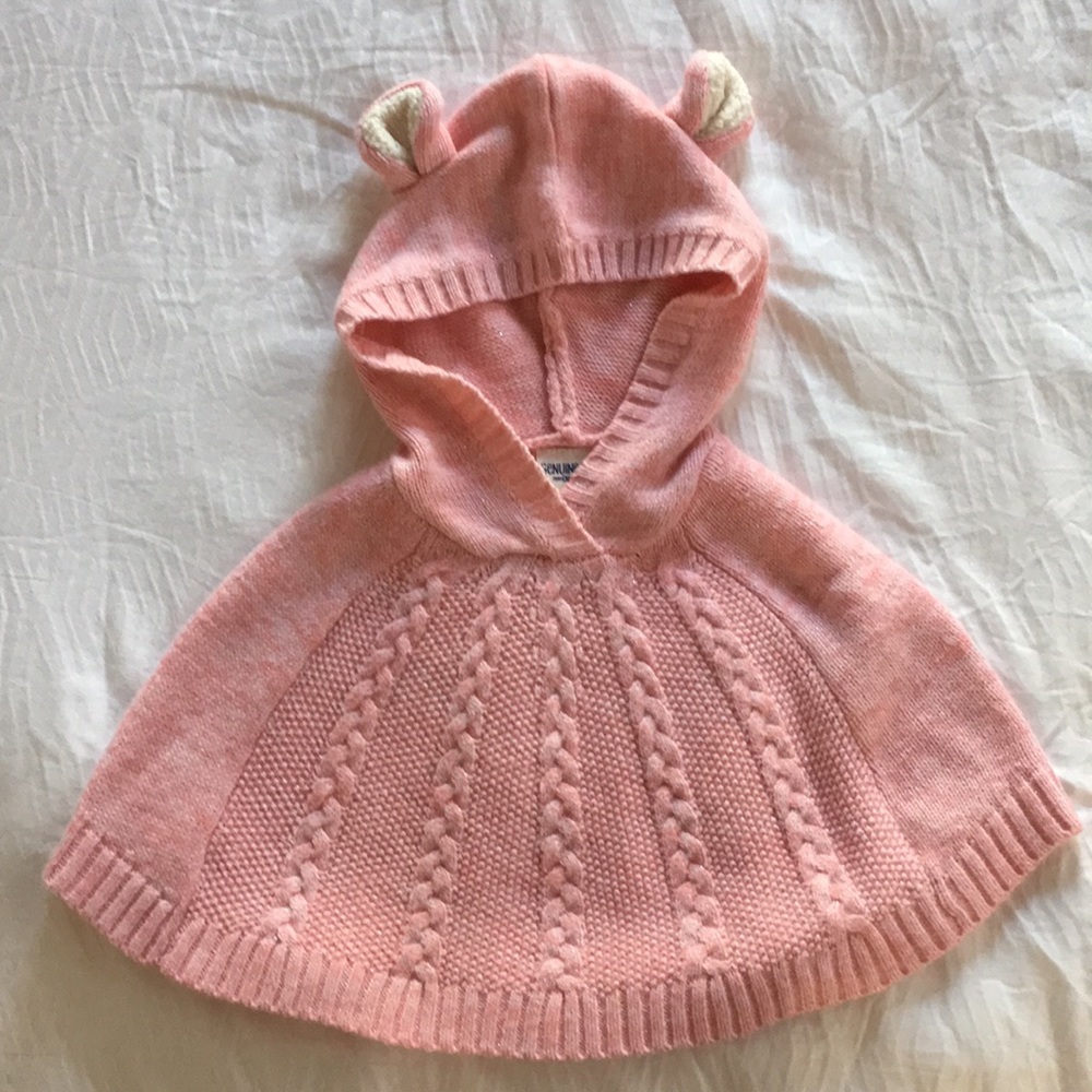 Genuine Kids Pink Glitter Knit Poncho w/Ears - 12M